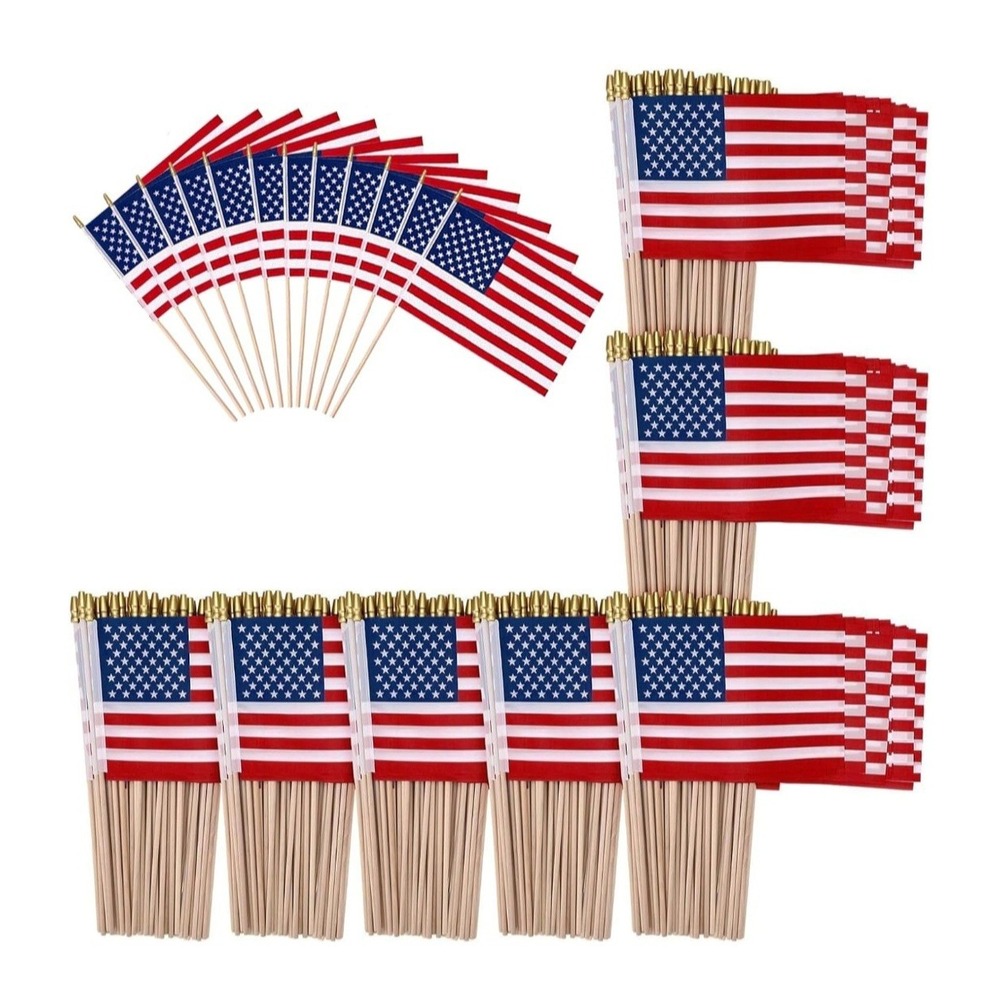 Small‎ American Flags on Stick 5" X 8" USA Flags Bulk Mini Handheld Stick 4Th of